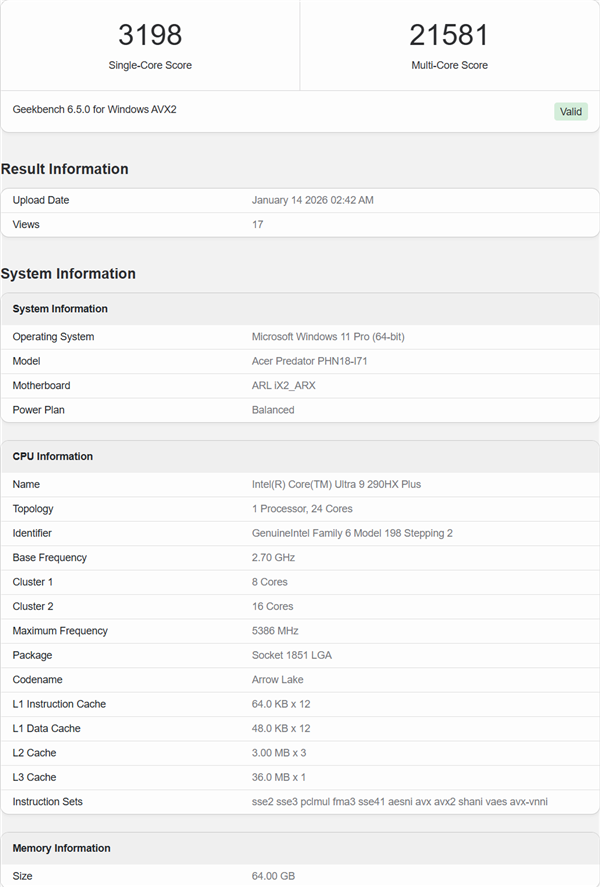 Intel旗舰Ultra 9 290HX Plus曝光：移动端逼近桌面9950X3D！